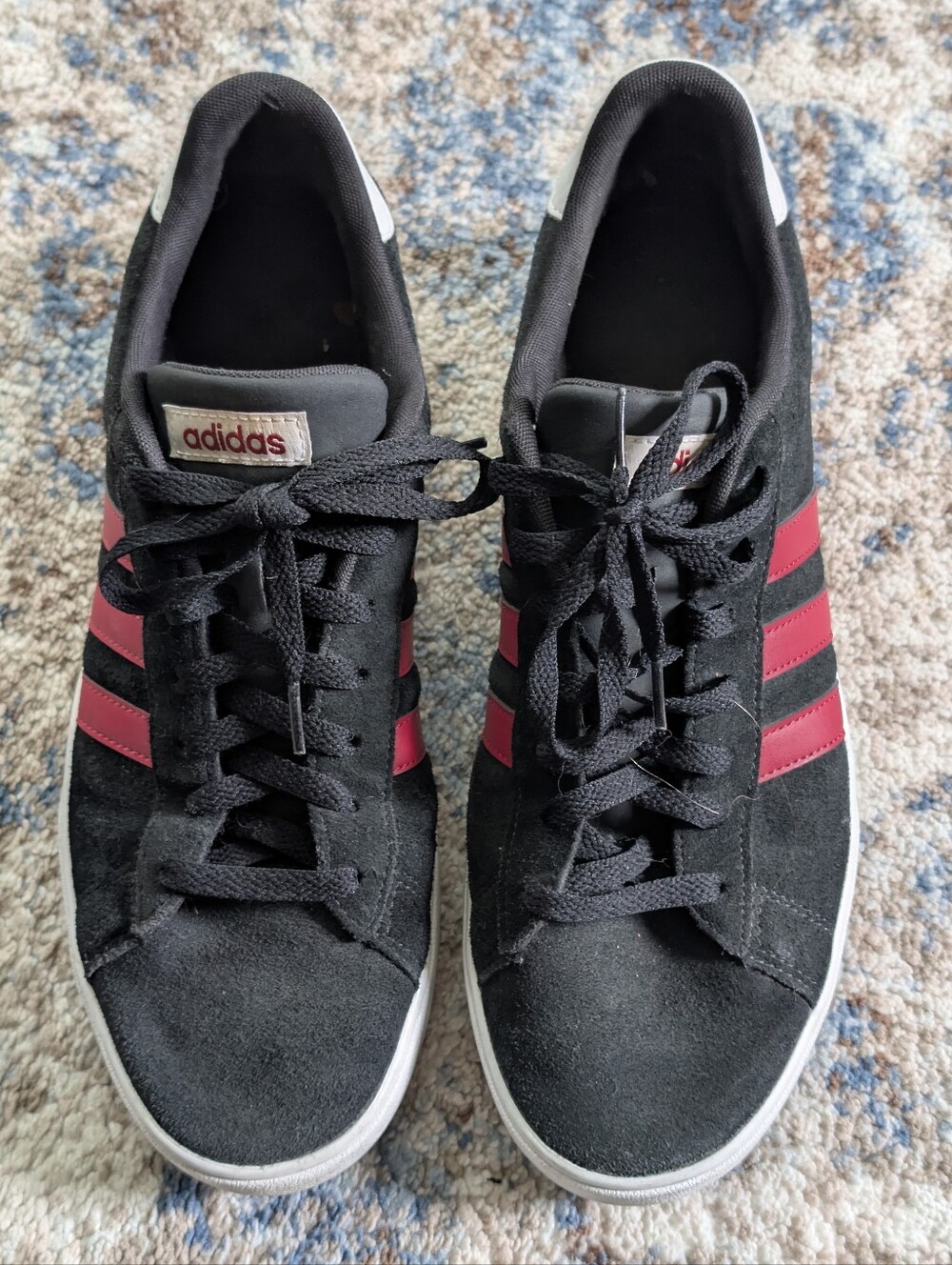 Adidas Black Suede With Red Stripes Athletic Shoes